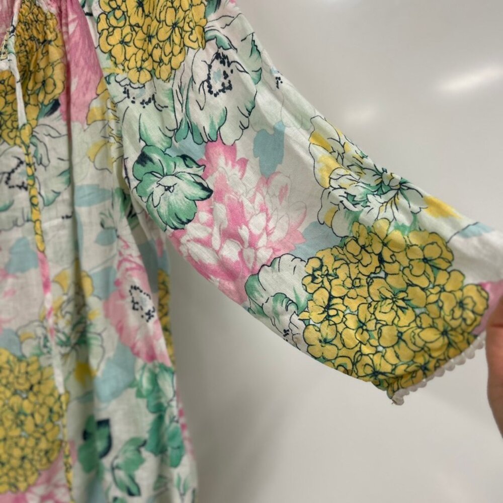 Charter Club 100% Linen Floral Peasant Top Cottagecore Boho Blouse Pastel size L - Picture 4 of 12